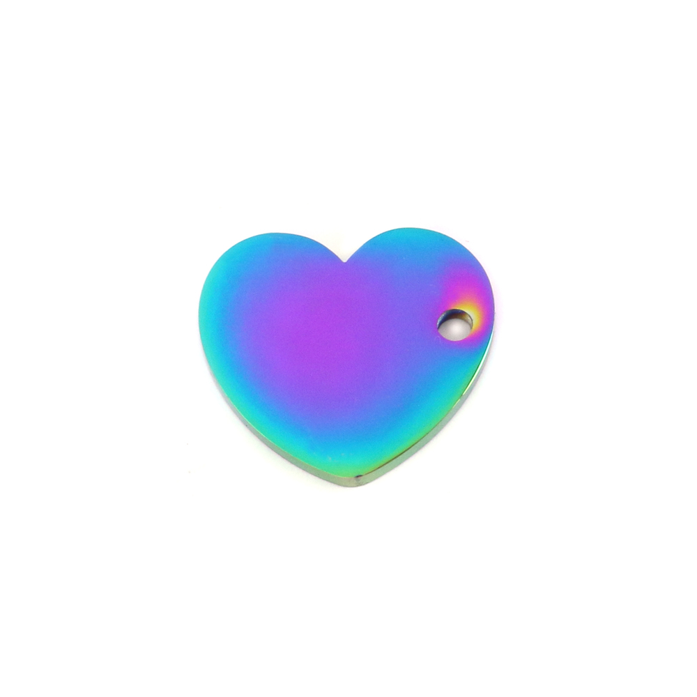 Metal Stamping Blanks Stainless Steel, Rainbow Color Heart with Side Hole, 15mm (.59") x 13.6mm (.53"), 16 Gauge, Pack of 5